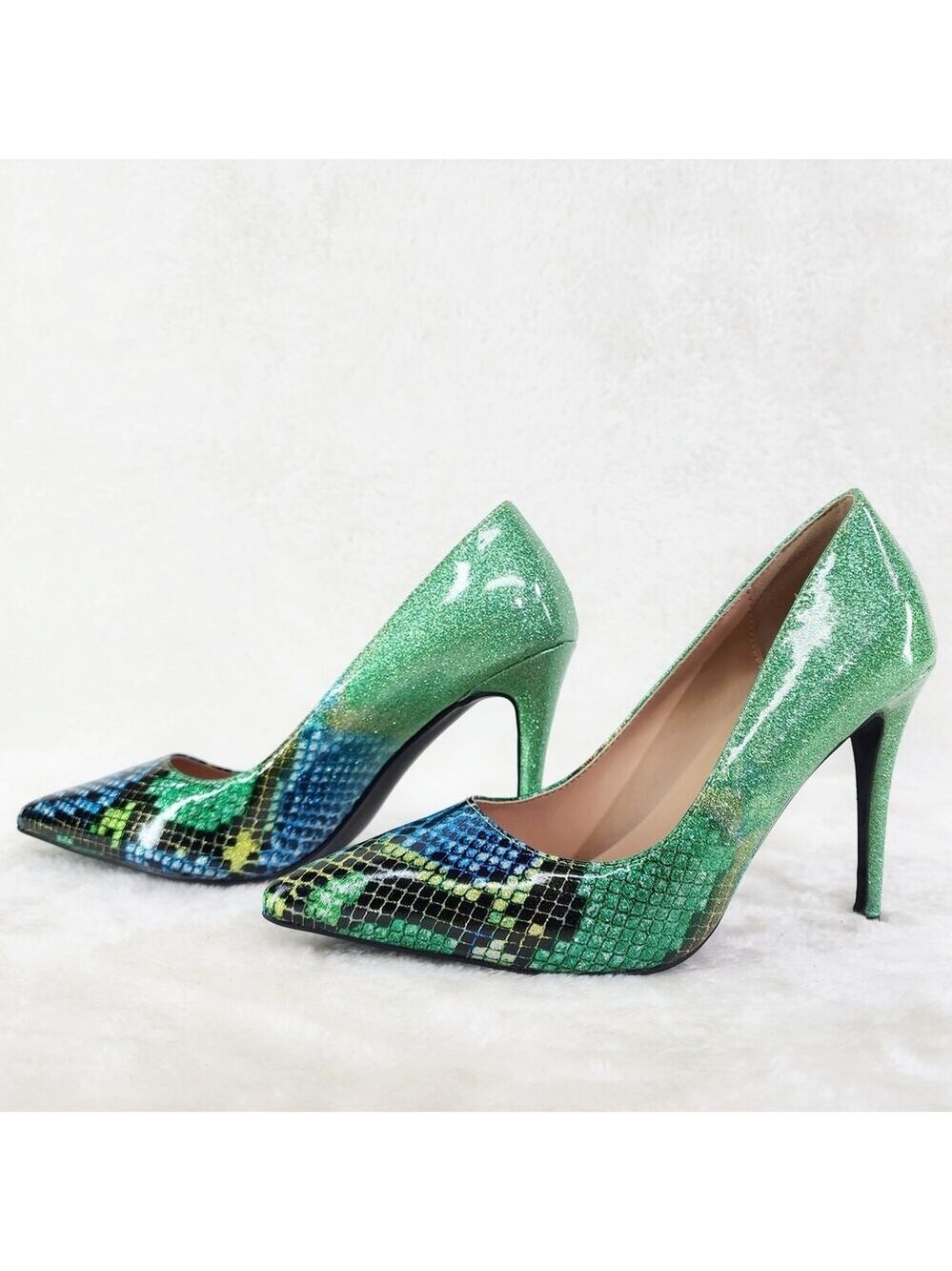 NIB Fabio Green Glitter Ombre Patent 4" High Heel Shoes Pointy Toe Pump US 7-13 - Picture 2 of 11